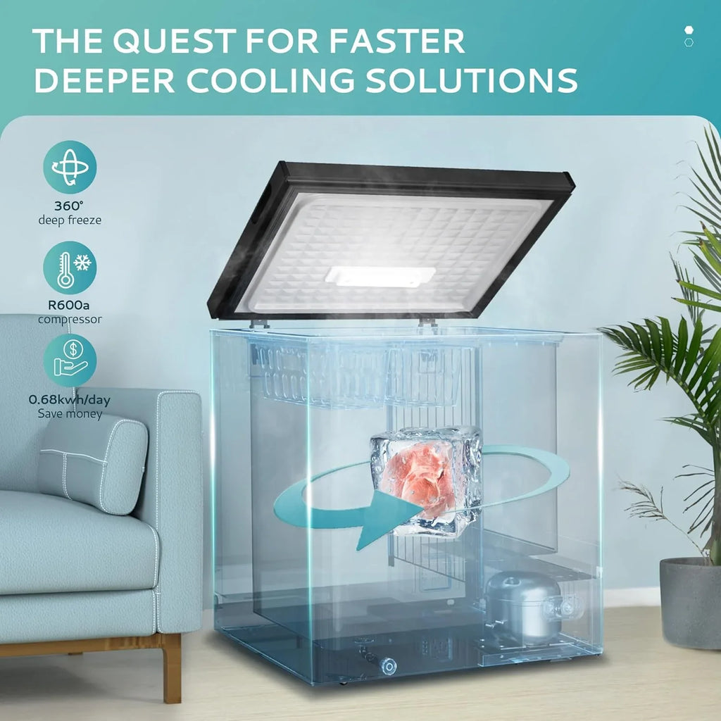 EUHOMY 3.5 Cubic Foot Upright Freezer, Small Deep Freezer, Adjustable 7 Thermostats, Quiet Mini Freezer, Freestanding Top Door