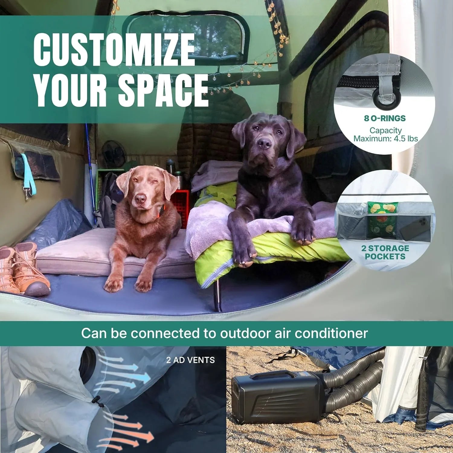 Tente de camion gonflable de 1,6 à 2,4 m, adaptée à 2+1 personnes/famille