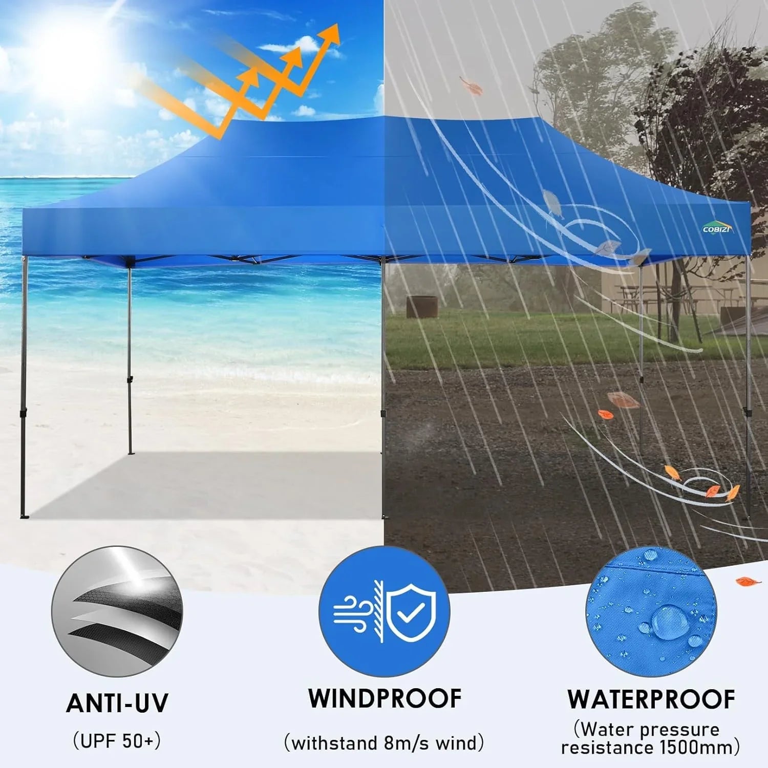 Tente pop-up robuste COBIZI 10x20 avec 6 parois latérales, facile à installer