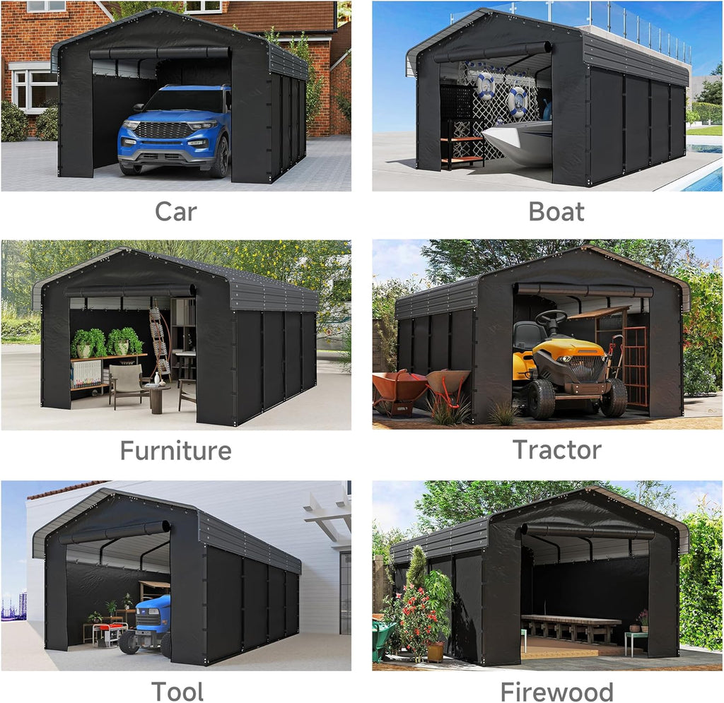 Abri d'auto en métal robuste de 10'x15', abri de garage extérieur avec cadre plus lourd