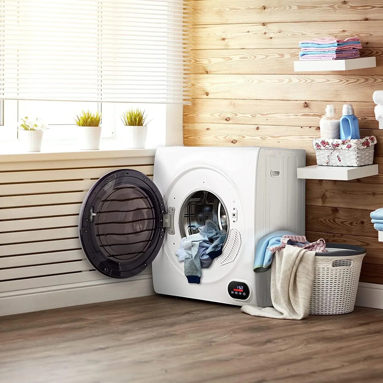 Sèche-linge compact, 3,5 pieds cubes, chargement frontal, acier inoxydable, avec tuyau d'évacuation, 1500 watts, panneau de commande LCD, sèche-linge portable à quatre fonctions