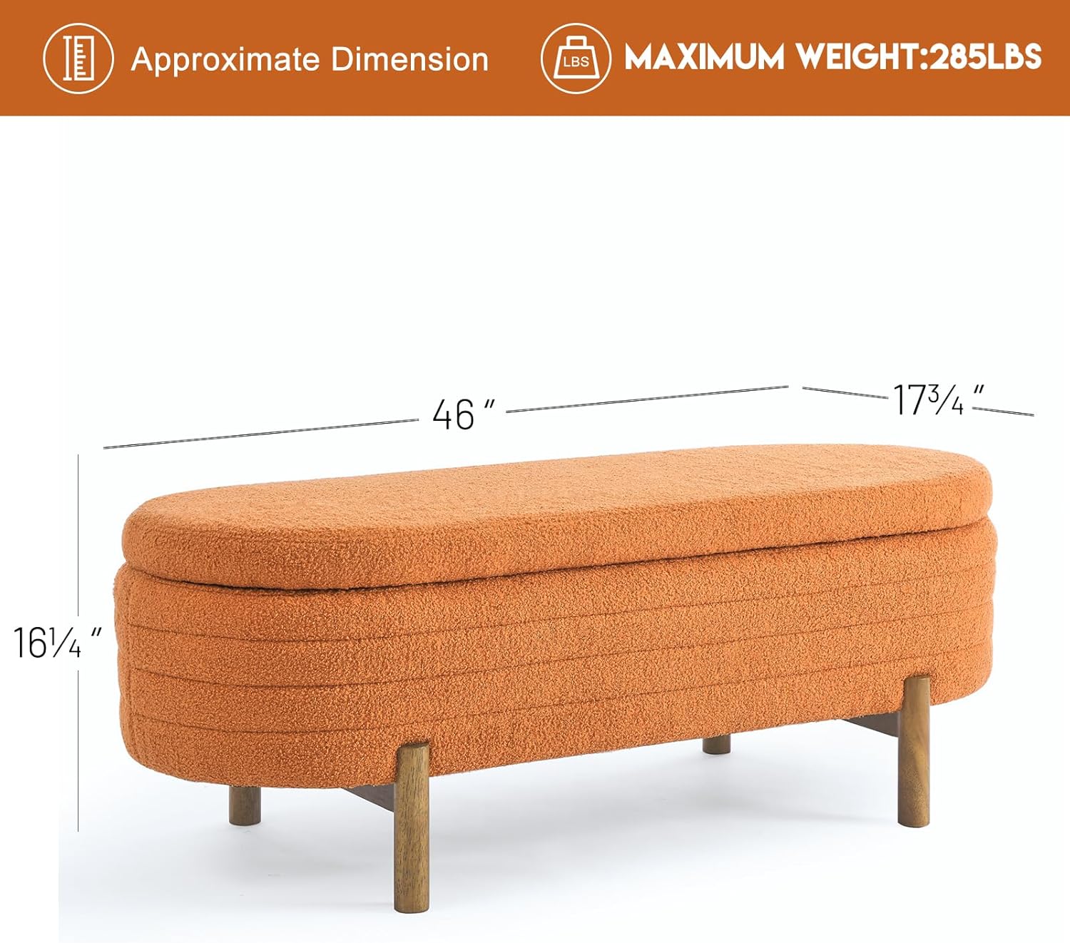 Tabouret de rangement moderne Furniliving, tabouret de bout de lit en bois massif Sherpa, tabouret rembourré tabouret d'intérieur