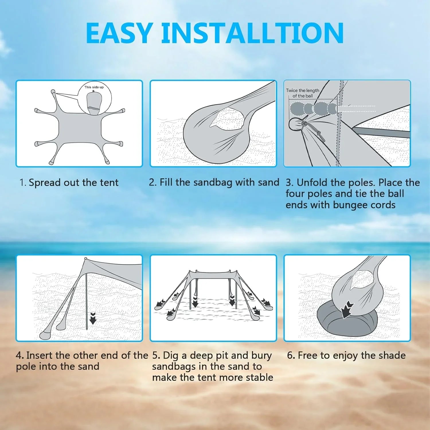 Auvent de tente de plage, auvent de tente de plage de 10 x 10 pieds, auvent robuste