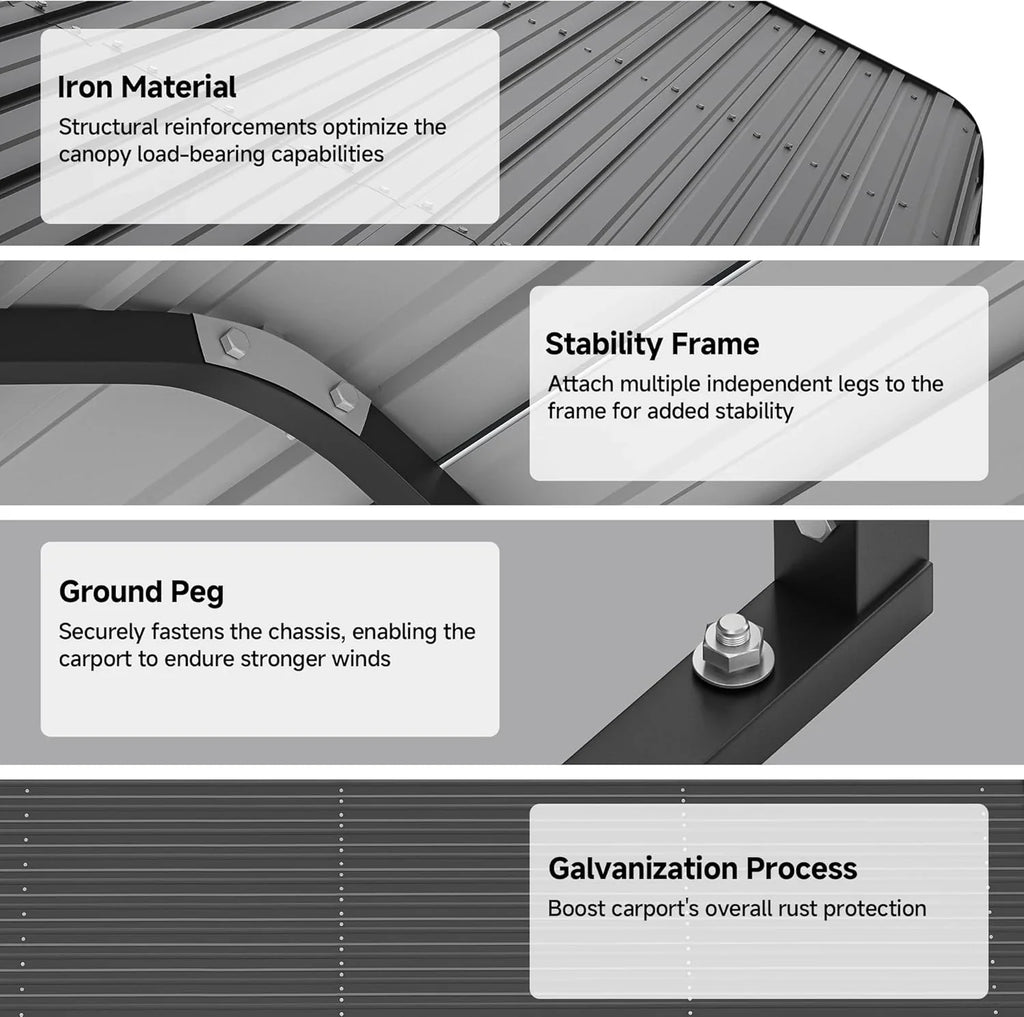 Abri d'auto en métal robuste de 10'x15', abri de garage extérieur avec cadre plus lourd