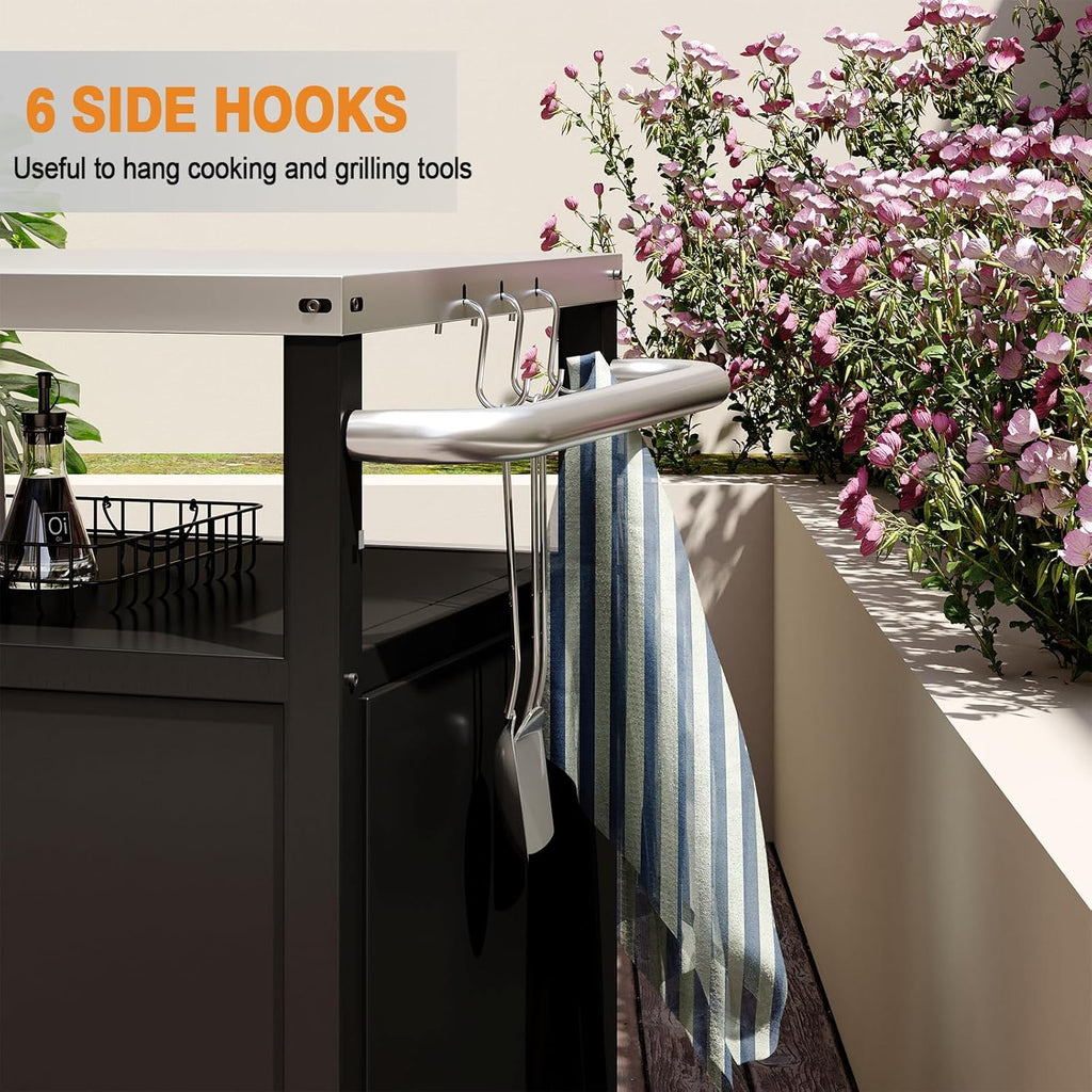 Chariot de barbecue d'extérieur en acier inoxydable, support de four à pizza, table roulante, chariot de barbecue robuste