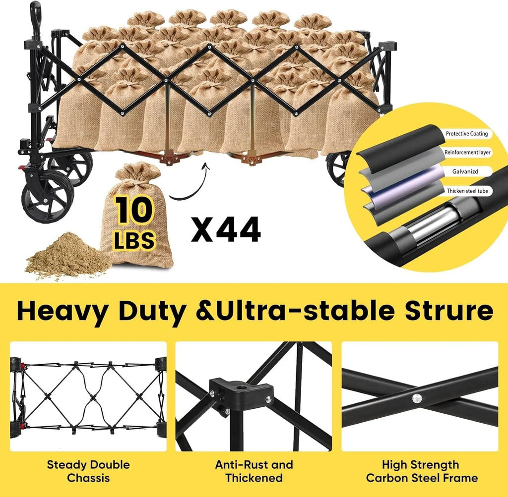 Chariot de voyage pliable Sekey de 122 cm de long, capacité de charge de 200 kg, chariot de jardin polyvalent et robuste de 300 litres.