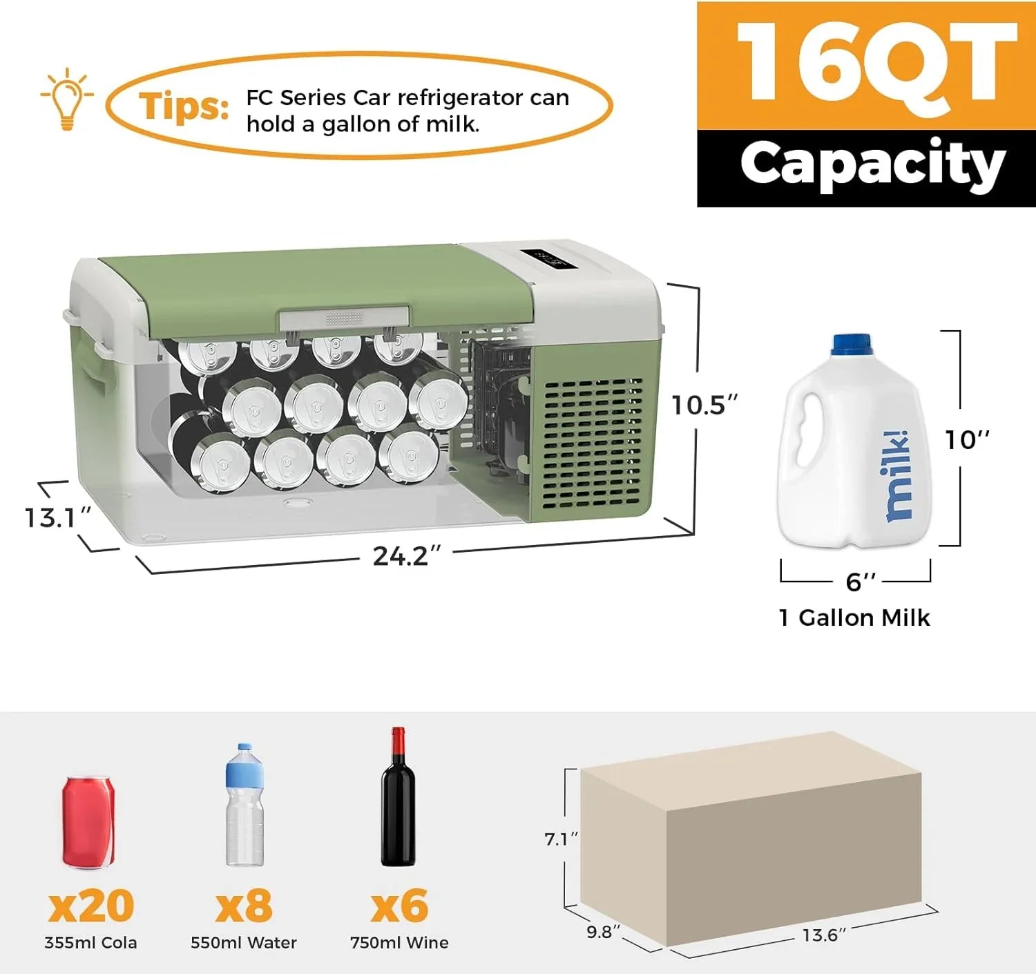 Réfrigérateur portable 12 V 21 litres, autonomie de 50 heures, glacière électrique pour voiture