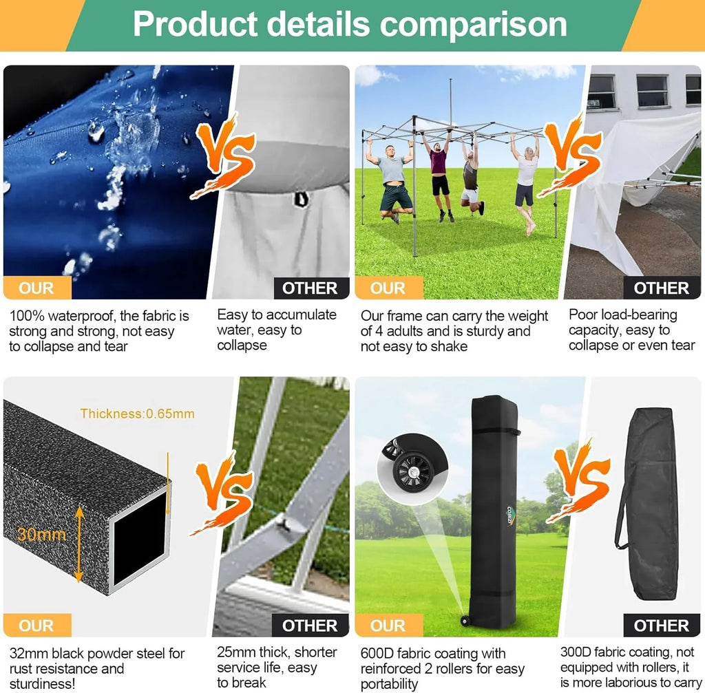 Tente pop-up robuste COBIZI 10x20 avec 6 parois latérales, facile à installer