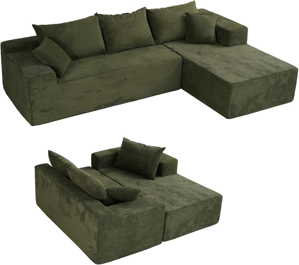 Cloud sofa with L-shaped lounge chair, modern modular sofa with deep seats