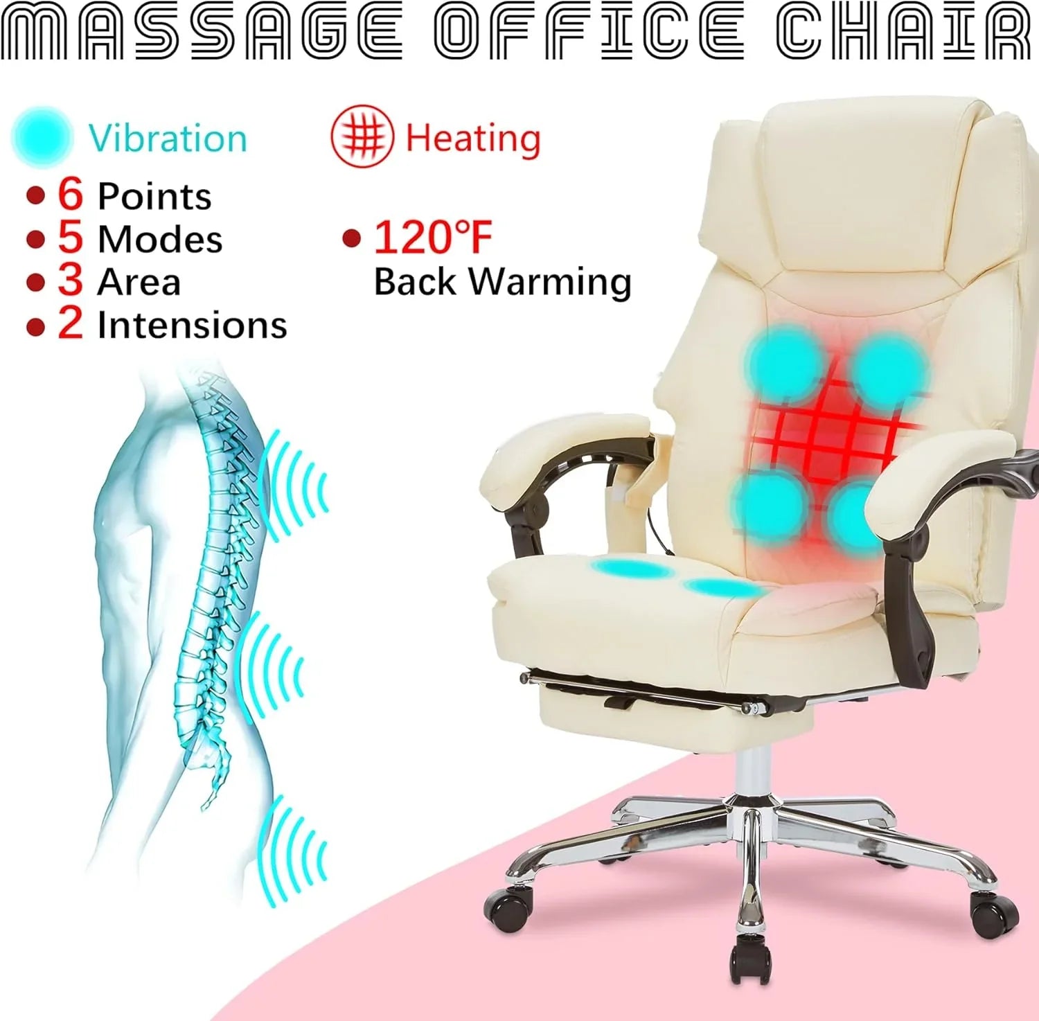 Fauteuil de bureau massant avec repose-pieds, vibration à 6 points et chauffage, fauteuil de bureau exécutif à domicile