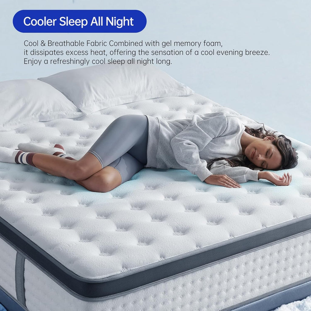 Matelas hybride Queen Size de 12 pouces en mousse à mémoire de forme et gel