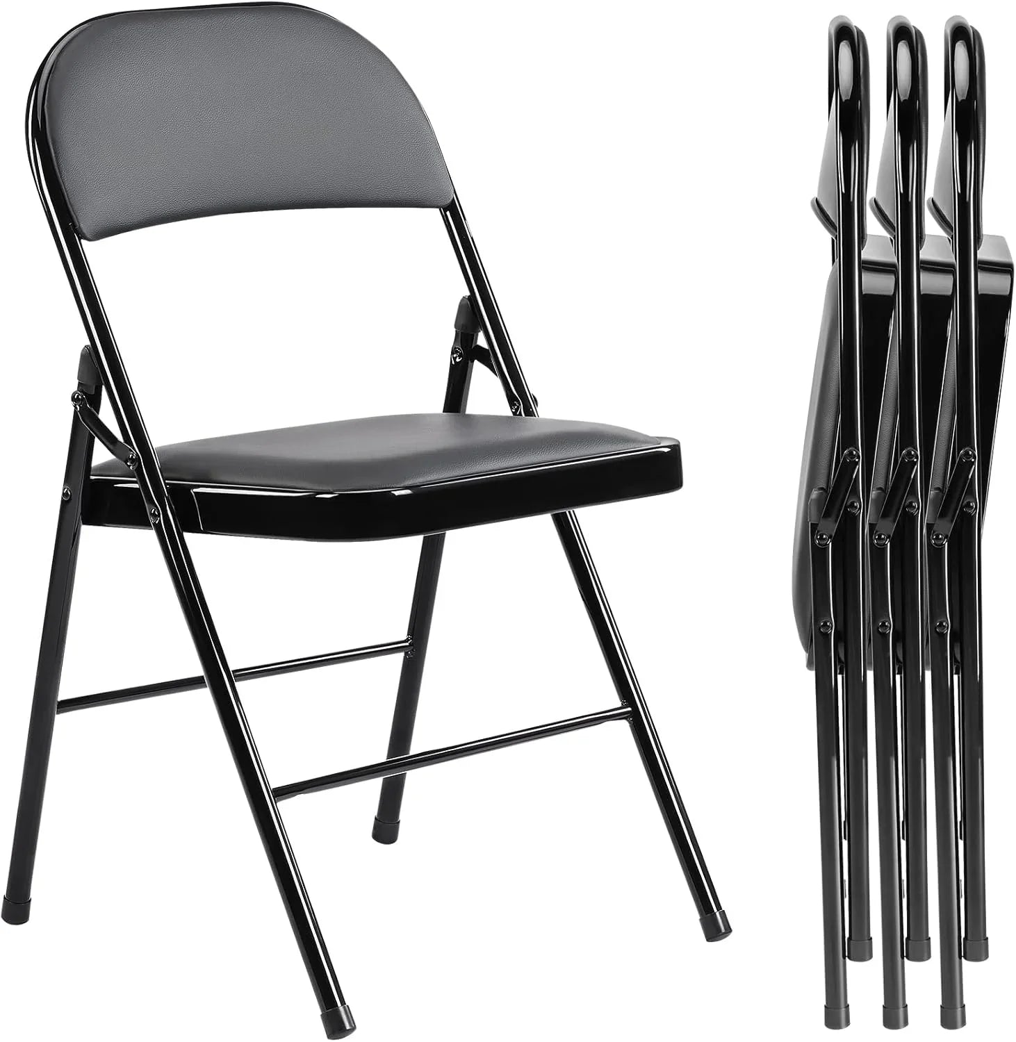 DUMOS Lot de 2 chaises pliantes rembourrées en cuir, siège commercial empilable portable pour intérieur et extérieur