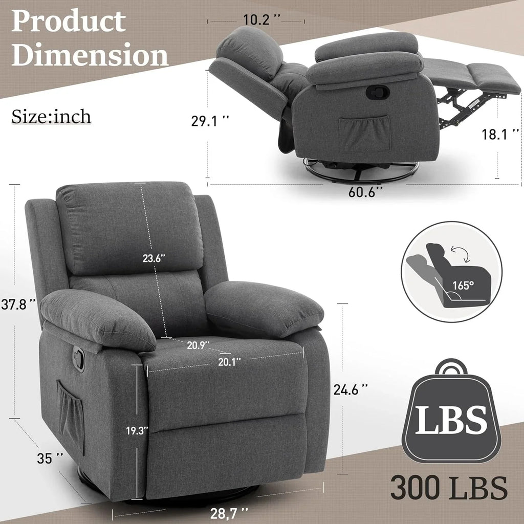 Fauteuil à bascule inclinable pivotant à 360 degrés en tissu coulissant