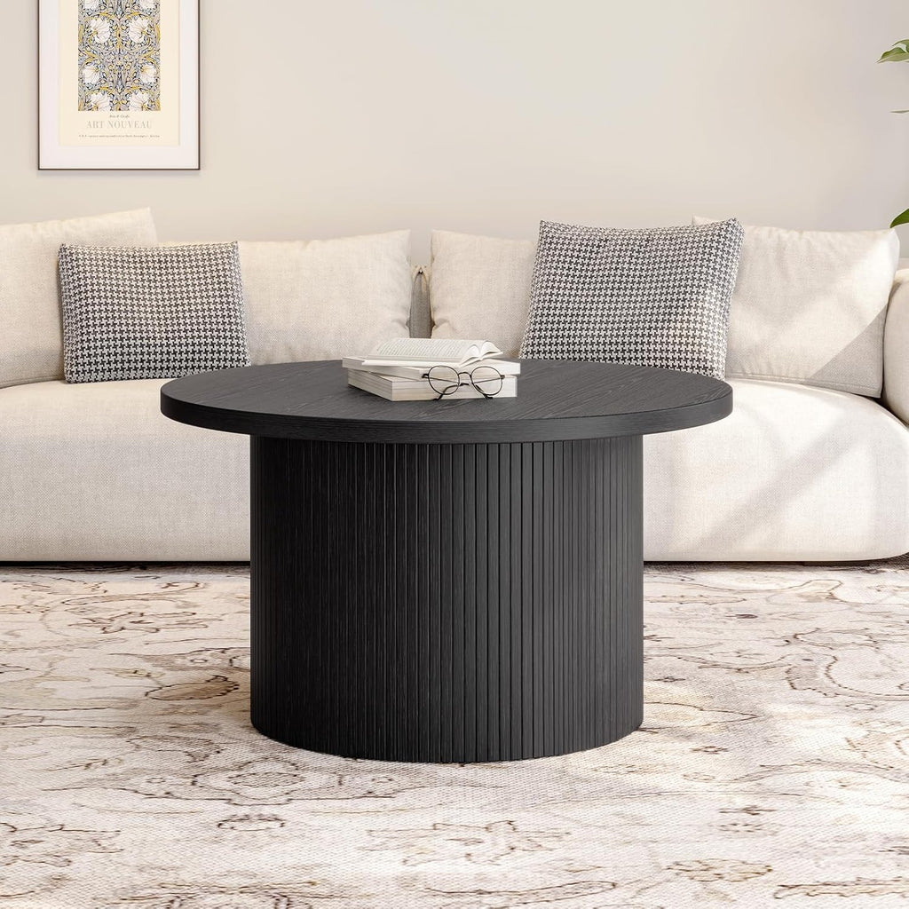 Table basse ronde de 31,5 pouces, table basse enroulable de salon, table basse en bois moderne du milieu du siècle