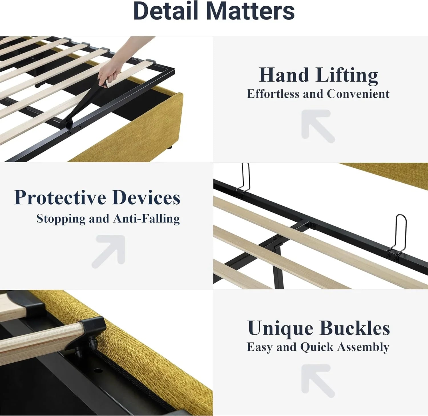 Lit queen-size relevable avec rangement Allewie, tête de lit à oreilles moderne et support hydraulique
