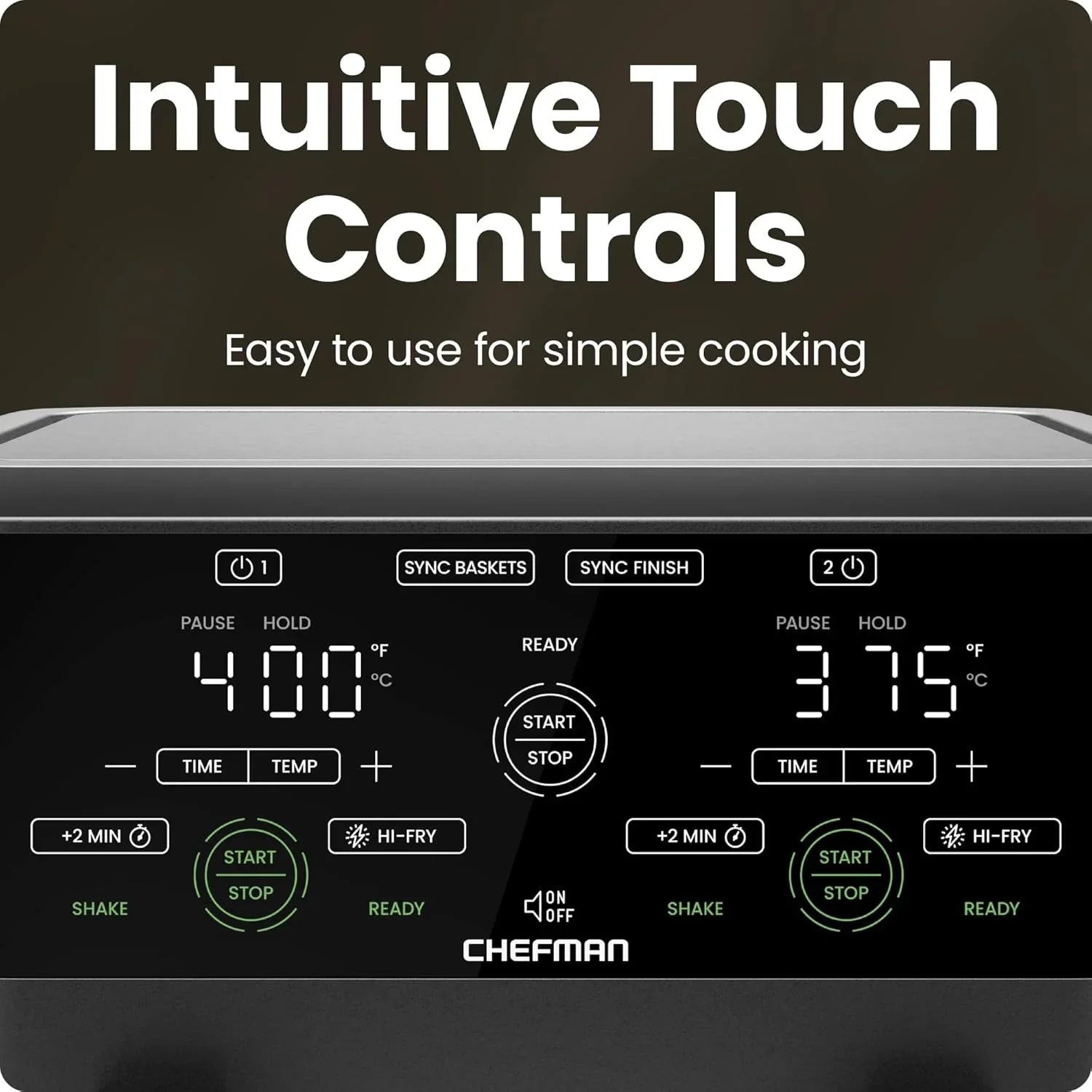 La friteuse à air à double panier Chefman de 6 pintes avec fenêtre Easy View utilise deux poêles antiadhésives séparées de 3 pintes.