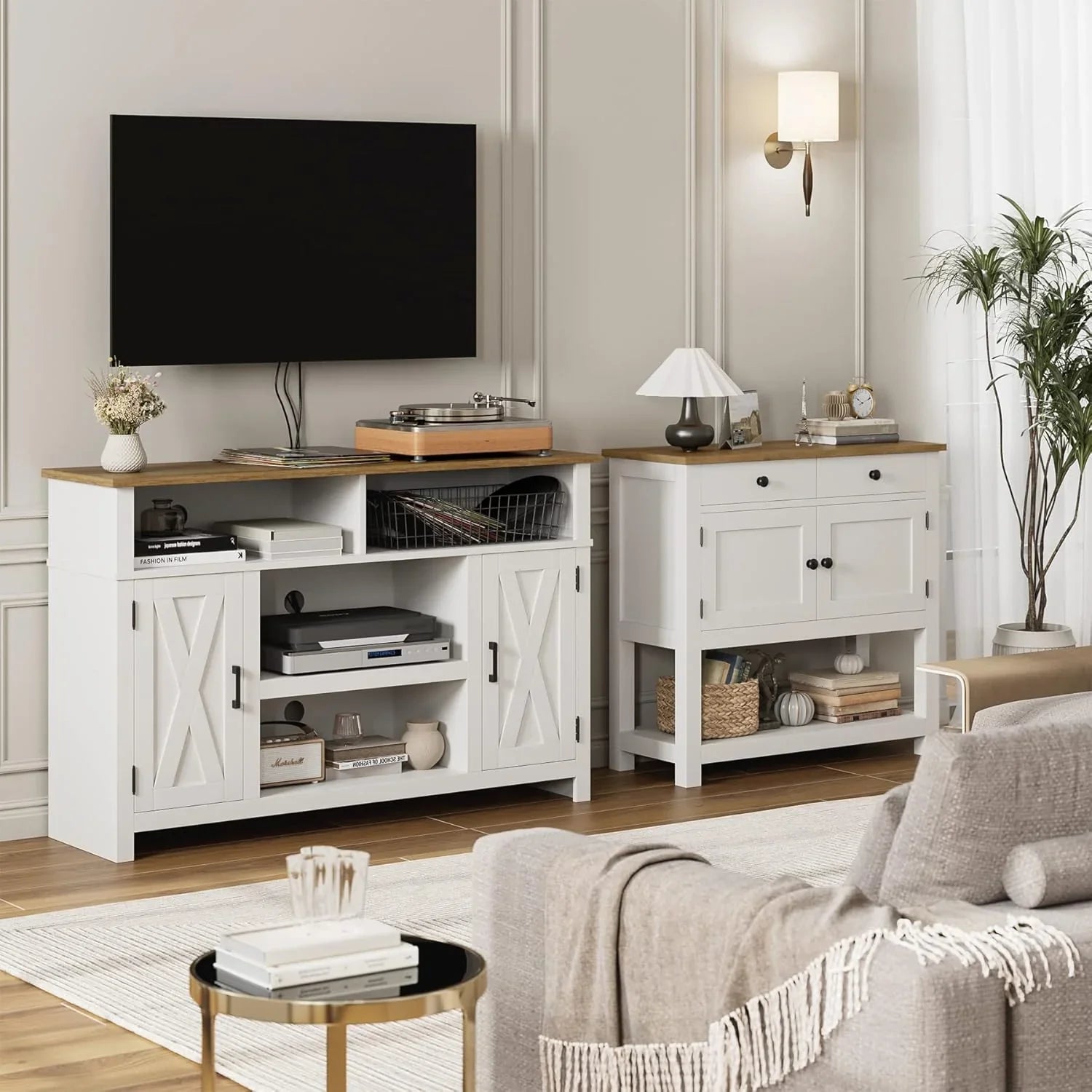 Table console de style ferme, bar à café, table d'entrée avec support de rangement, table de canapé, buffet