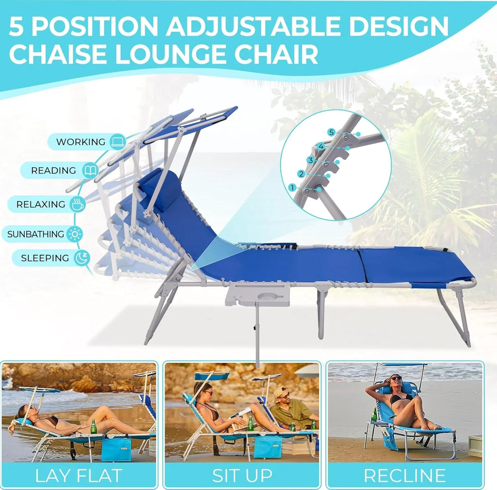 Lot de 2 chaises longues d'extérieur - Chaise longue pliante portable pour patio, piscine, camping, inclinable et réglable sur 5 positions