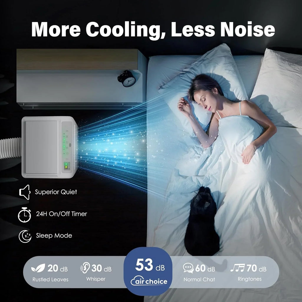 Climatiseur portatif Air Choice, 10 000 BTU, pour pièce jusqu'à 450 pi², télécommande, minuterie 24 h, modes déshumidificateur et ventilateur.