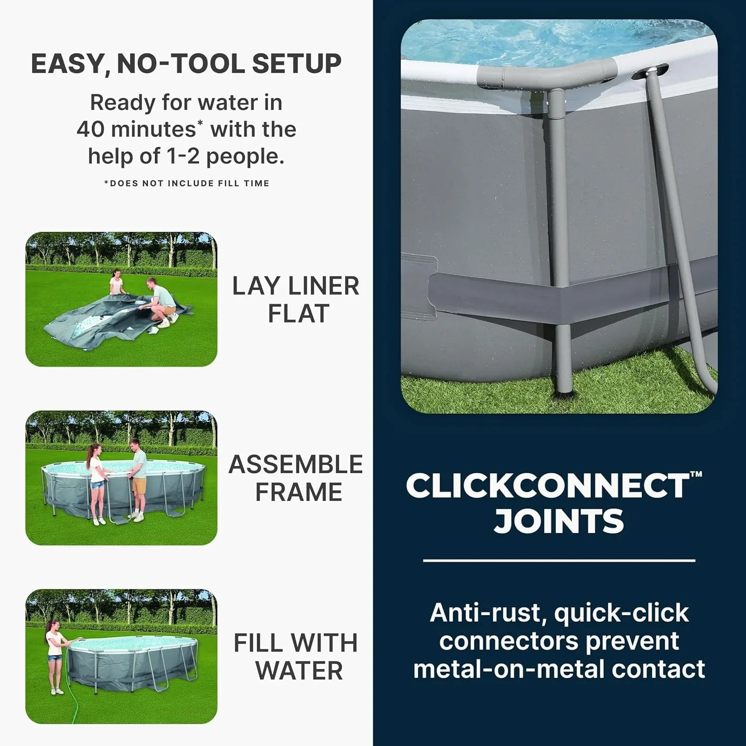 Piscine hors sol ovale Power Steel 4,3 m x 2,4 m x 100 cm | Comprend une pompe de filtration de 2070 litres, une échelle et un distributeur ChemConnect.