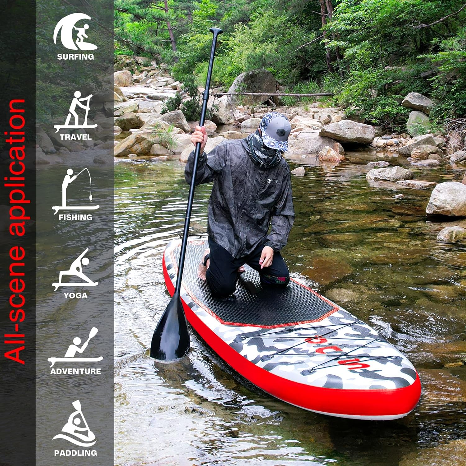 Planche de stand up paddle gonflable FunWater avec accessoires de pagaie SUP haut de gamme, pont EVA antidérapant, pagaie 11'/10'6'
