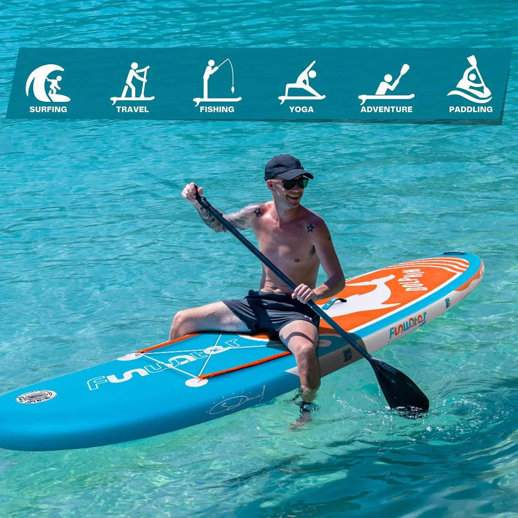 Planche de stand up paddle gonflable FunWater avec accessoires de pagaie SUP haut de gamme, pont EVA antidérapant, pagaie 11'/10'6'