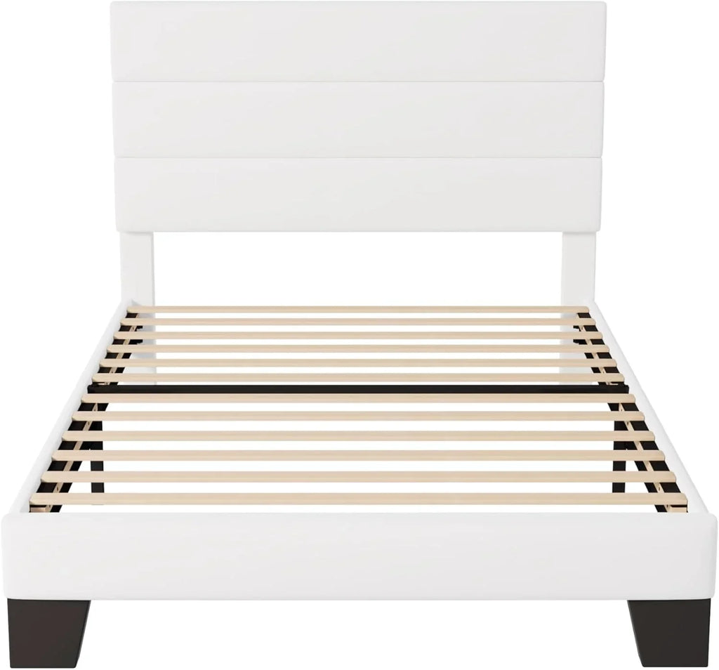 Cadre de lit plateforme Allewie Queen Size avec tête de lit rembourrée en tissu et support à lattes en bois, sommier entièrement rembourré (pas besoin de sommier)