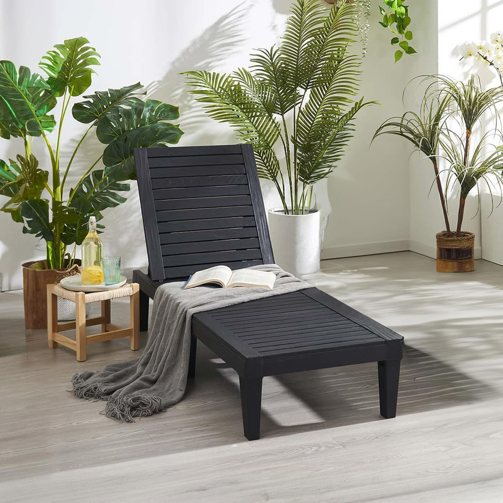 Chaises de patio - Ensemble de 2 chaises longues noires pour l'extérieur, chaise longue de jardin légère