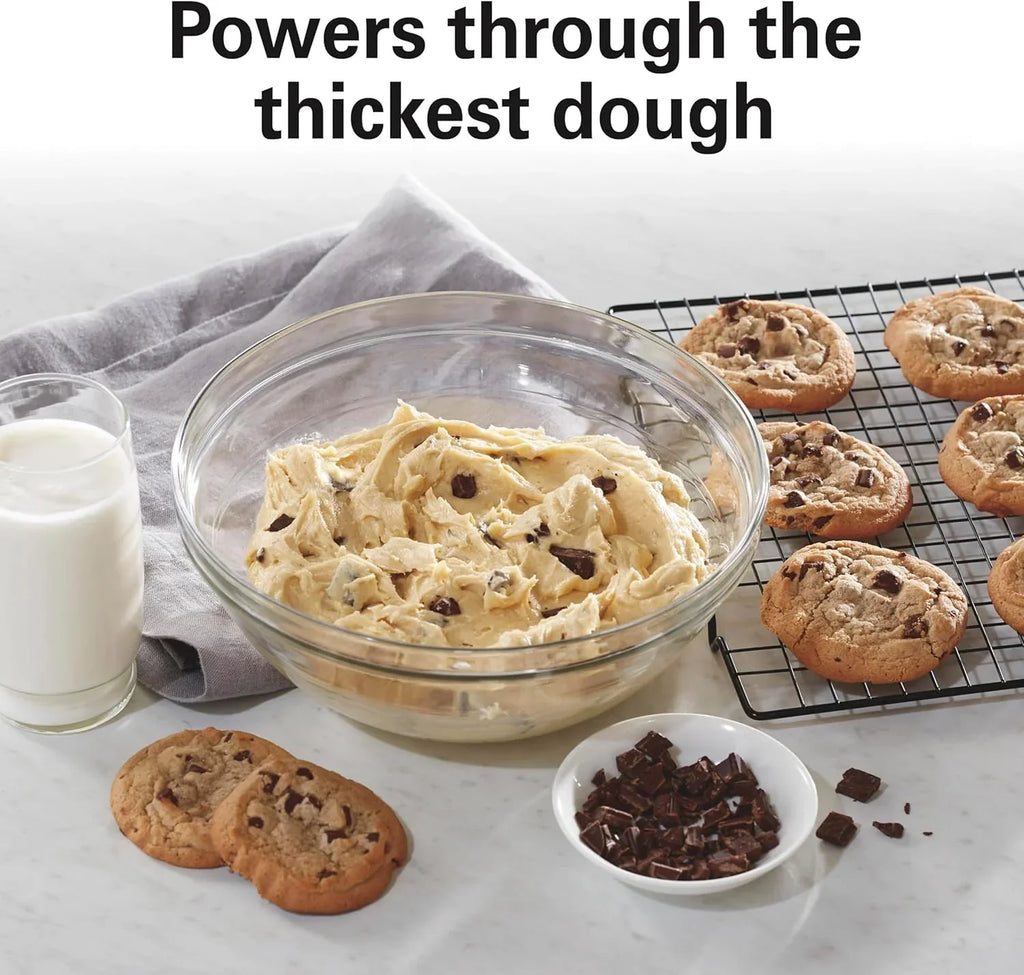 Batteur sur socle électrique Hamilton Beach, 4 litres, crochet pétrisseur, batteur plat, protection anti-éclaboussures, 7 vitesses avec fouet