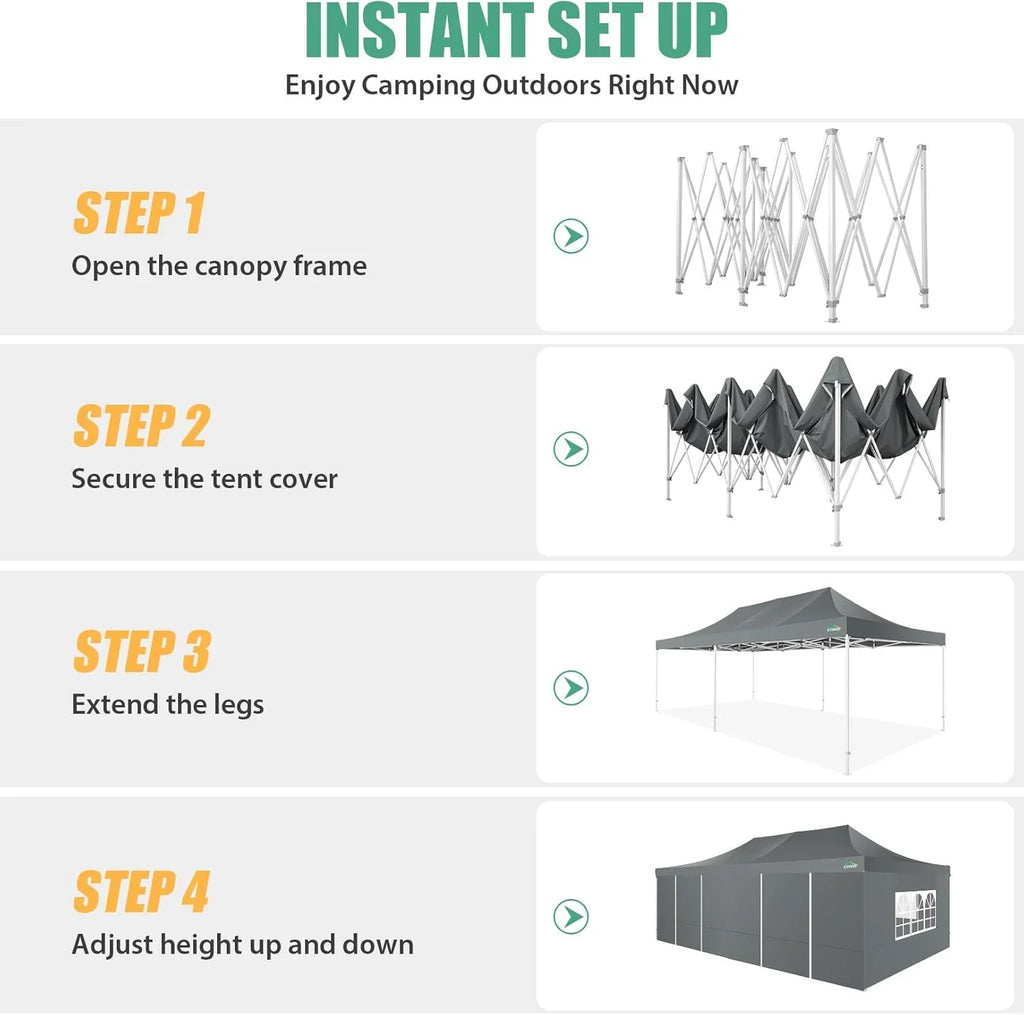 Tente pop-up robuste COBIZI 10x20 avec 6 parois latérales, facile à installer