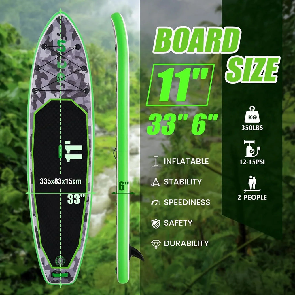 Planche de stand up paddle gonflable FunWater avec accessoires de pagaie SUP haut de gamme, pont EVA antidérapant, pagaie 11'/10'6'