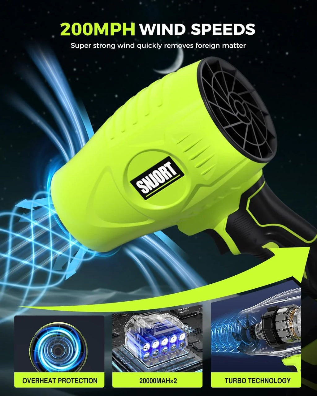 Souffleur à feuilles sans fil avec batterie et chargeur, buse allongée, souffleur turboréacteur pour le nettoyage de la cour