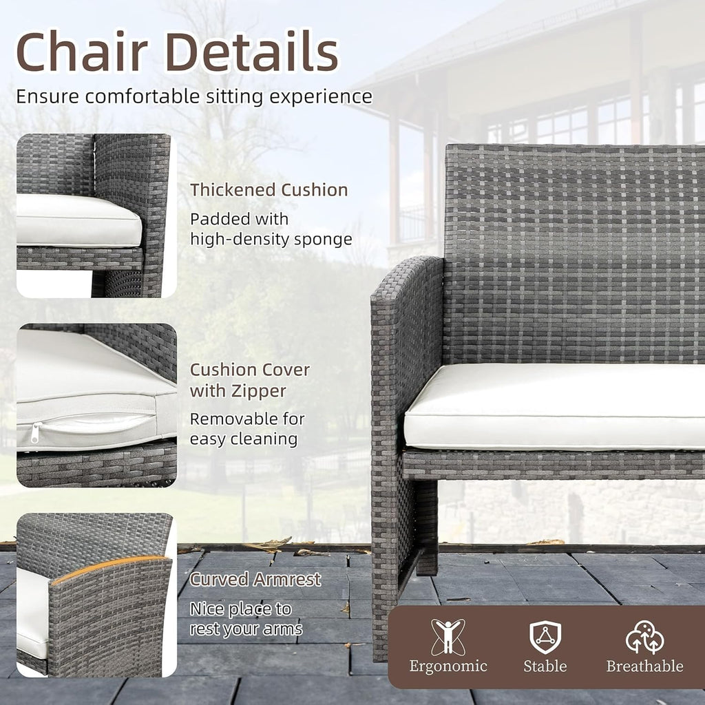 Ensemble de meubles de jardin en rotin Shintenchi 4 pièces, ensemble de conversation en osier