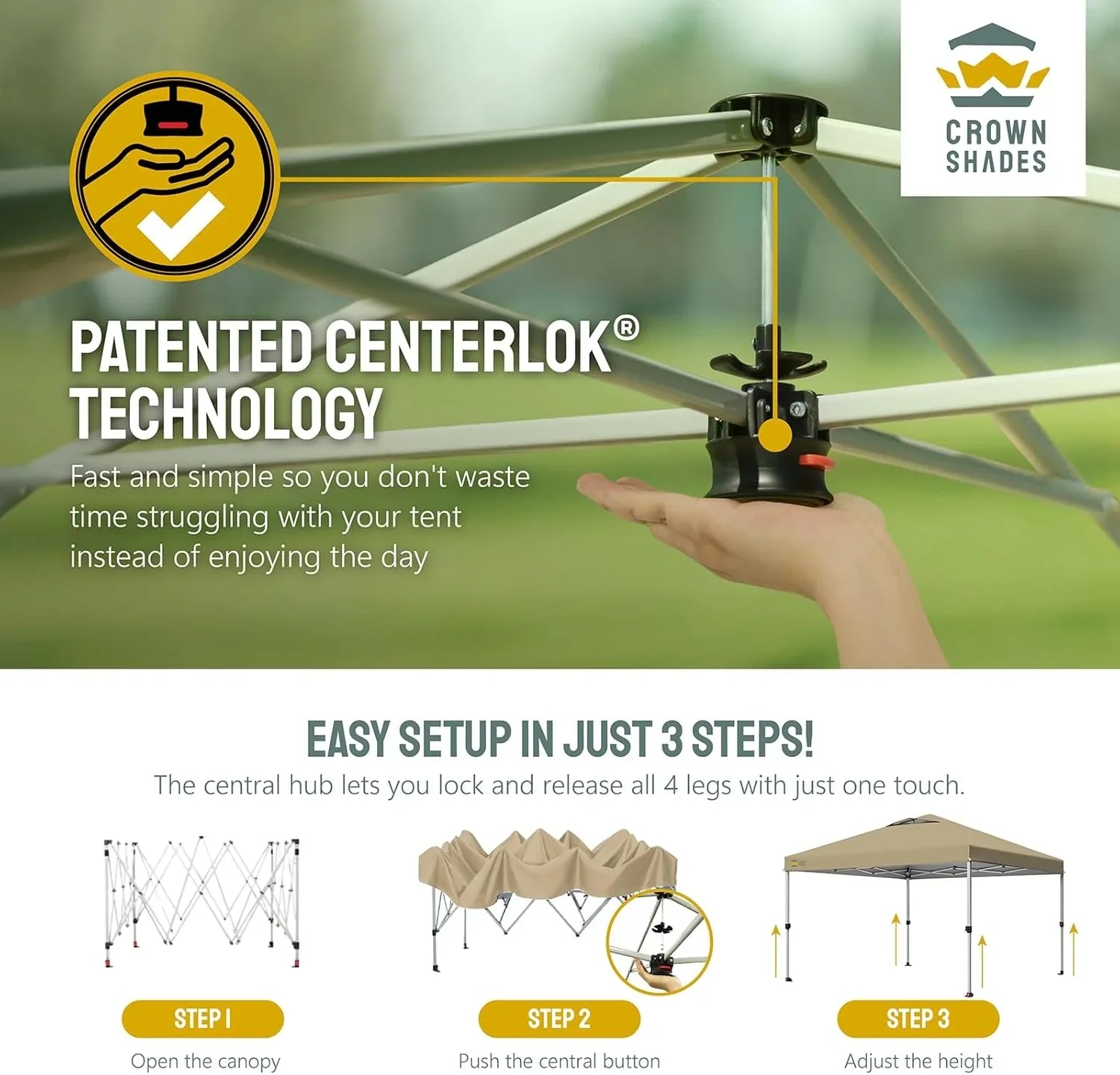 Auvent pop-up 10x10 - Installation en un clic - Tente de plage - Parasol extérieur avec dessus argenté, 3 hauteurs et 4 poches à sable