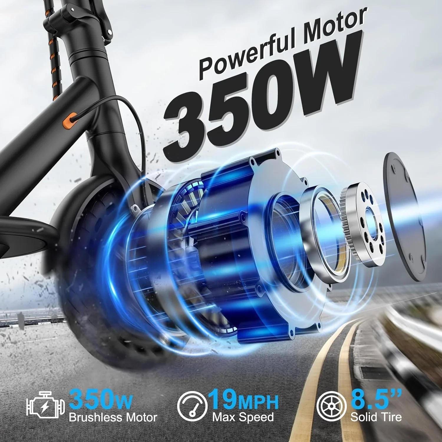 Trottinette électrique Volpam Moteur électrique puissant Pneus pleins Autonomie de 28/21/12 miles