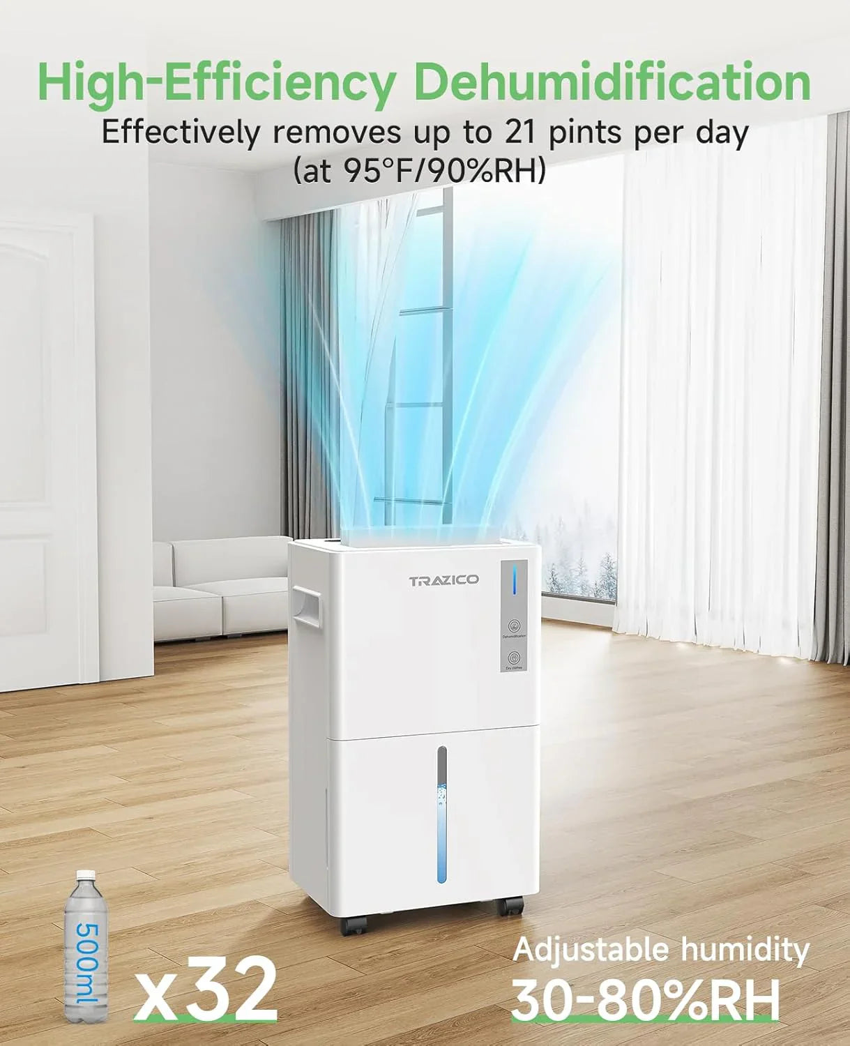 Déshumidificateur de sous-sol de 1 500 pieds carrés Déshumidificateur de grande pièce pour la maison