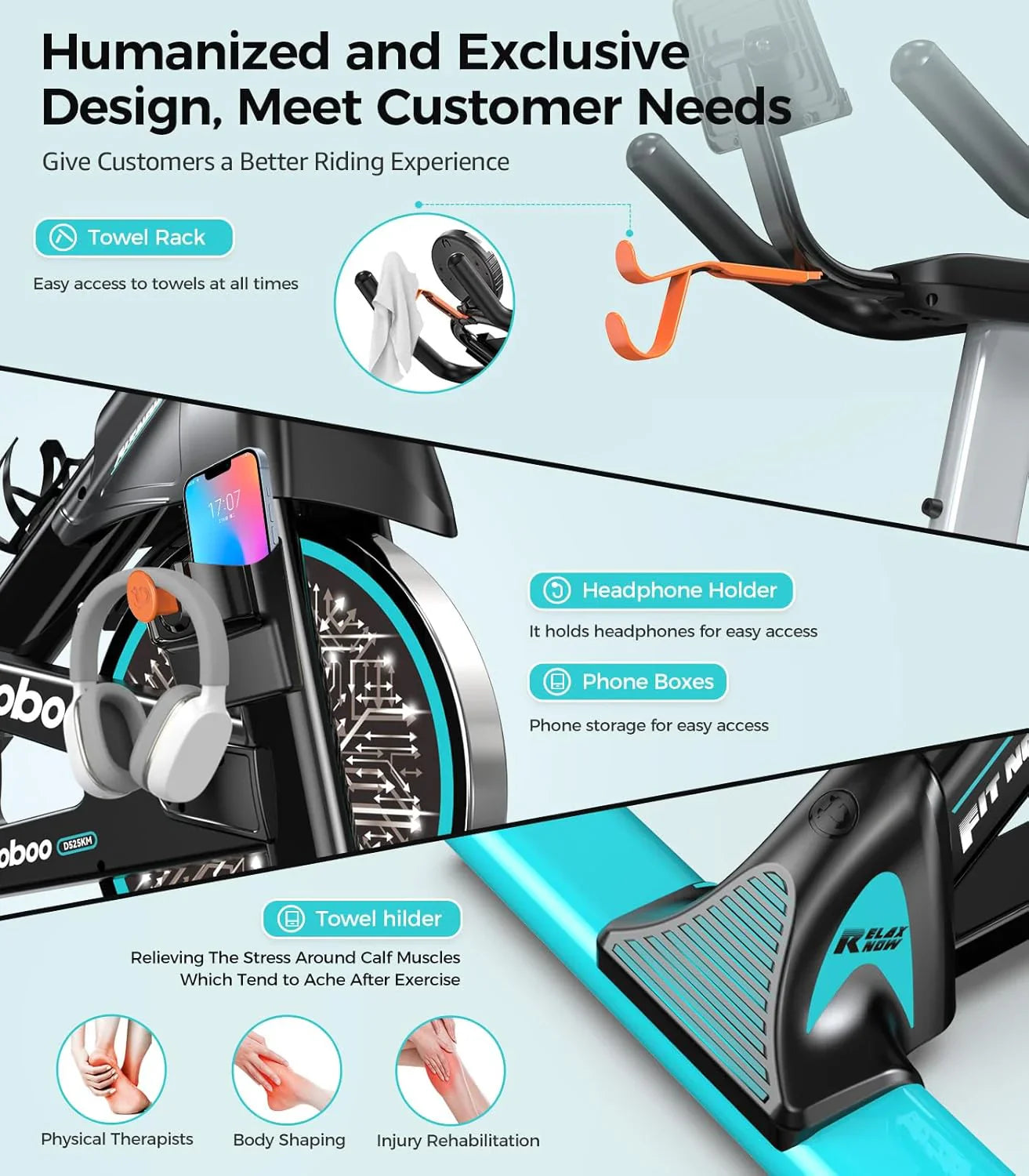 Vélo d'appartement Pooboo, résistance/frein magnétique réglable, transmission par courroie silencieuse