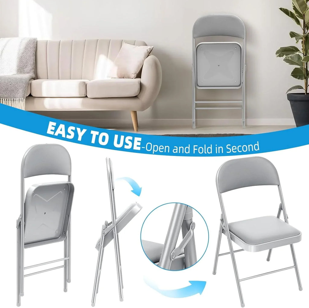 Lot de 6 chaises pliantes noires avec chaises en cuir pour événements intérieurs et extérieurs, chaises rembourrées pour bureau, mariage, fête