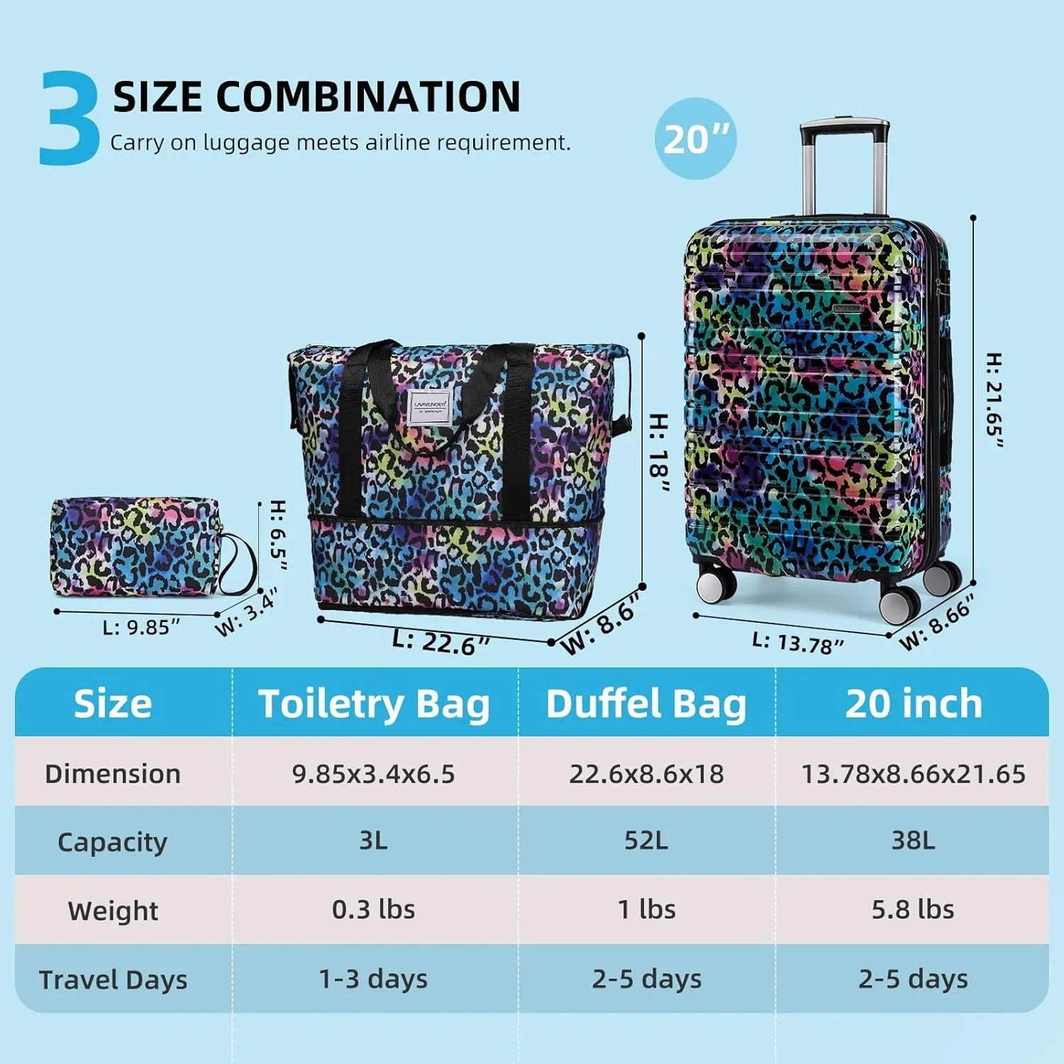 Ensemble de bagages 6 pièces, ensemble de valises rigides extensibles avec roulettes pivotantes, ensemble de bagages à roulettes légers