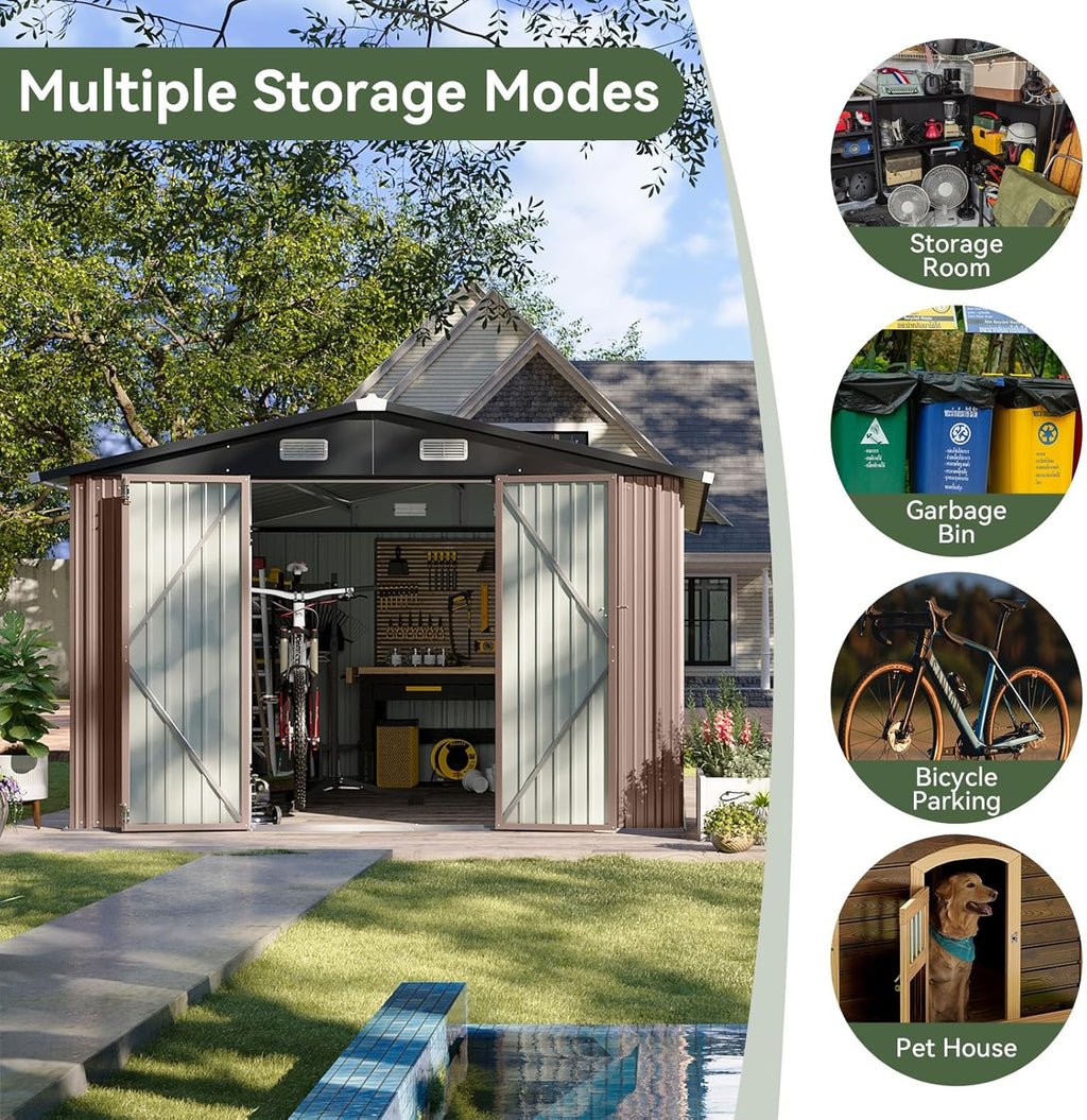 Abri de jardin en métal Aoxun 3,6 x 3 m, abri de jardin extérieur étanche, abri de jardin multifonctionnel en acier avec porte et serrure