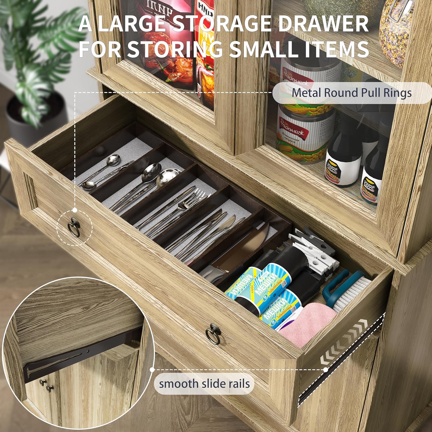 Armoire de garde-manger de 180 cm de haut avec portes vitrées