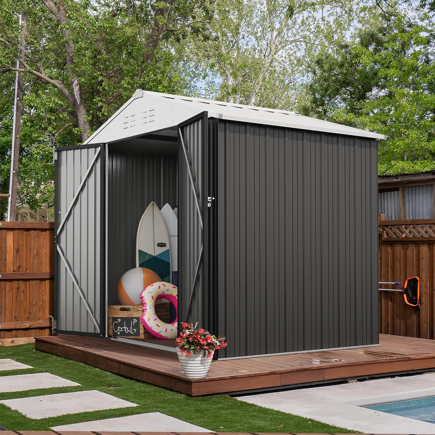 Abri de jardin extérieur Devoko 5 x 3 pi verrouillable en métal