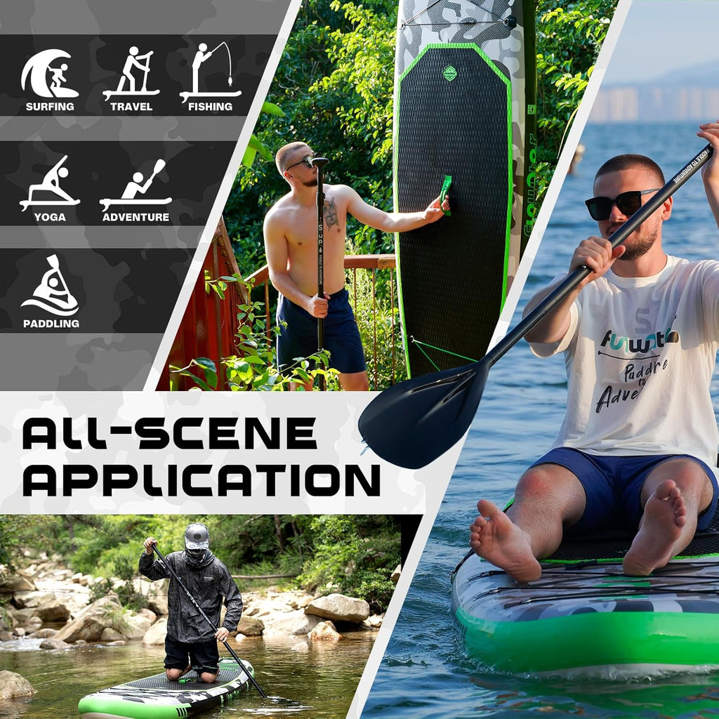 Planche de stand up paddle gonflable FunWater avec accessoires de pagaie SUP haut de gamme, pont EVA antidérapant, pagaie 11'/10'6'