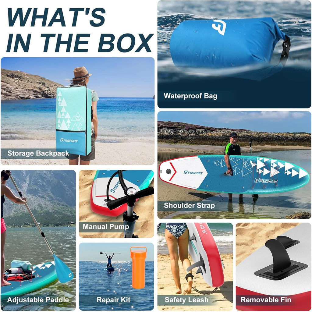 Planche de stand up paddle FBSPORT Premium 11', planche de yoga, contrôle du surf, pont antidérapant, attache, pagaie et pompe
