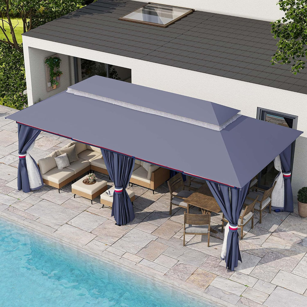 Tente pavillon d'extérieur améliorée à double toit, auvent imperméable UV50+ avec filet et crochets