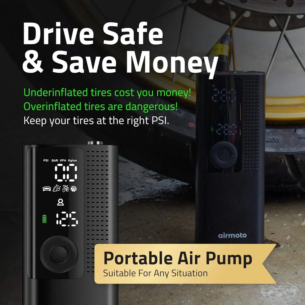 Power Kit Bundel - 2-delige set - Draagbare luchtcompressor voor banden met powerkit voor opladen thuis en onderweg - Draadloze luchtpomp voor auto-, motor- en fietsbanden 