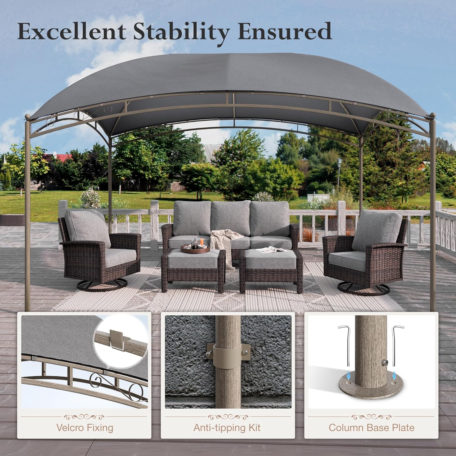 Gazebo 10 x 13, gazebo extérieur abrité, tente à auvent en métal robuste avec double toit et moustiquaire