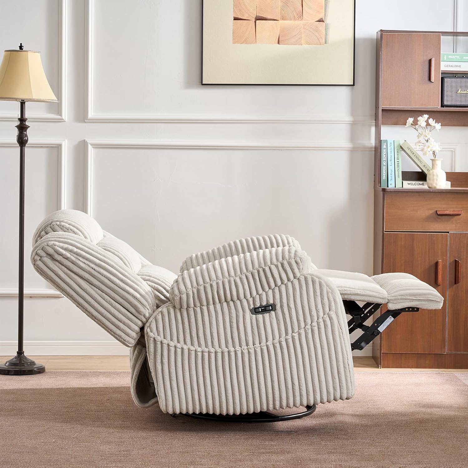 Fauteuil à bascule électrique rotatif pour adultes avec massage et calories, ports de charge USB et C