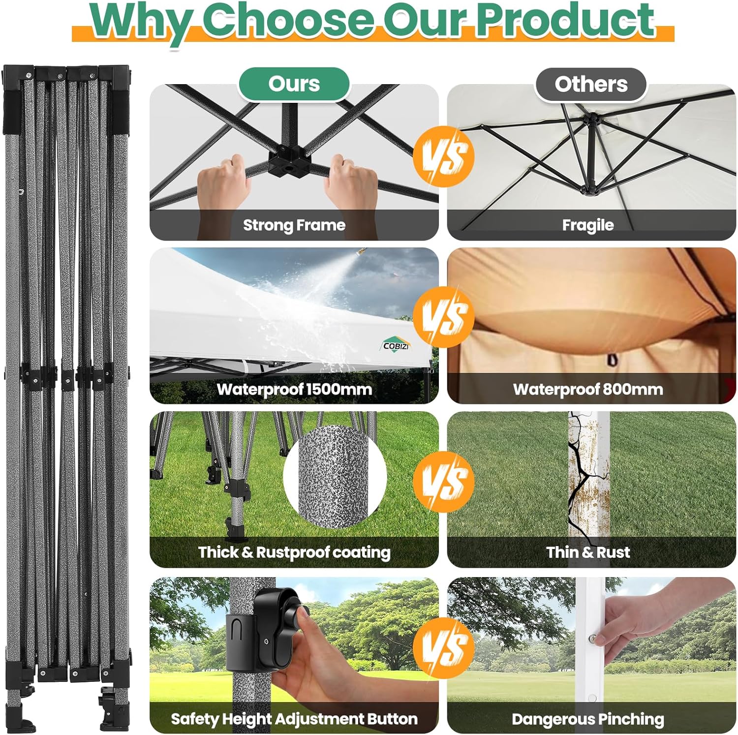 Tente pop-up robuste COBIZI 10x20 avec 6 parois latérales, facile à installer