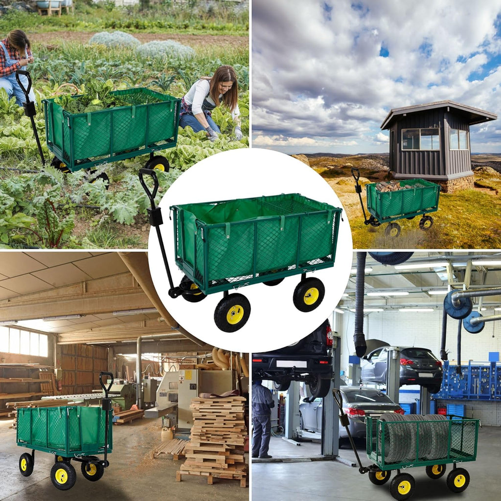 Chariot de jardin Arebos avec pneus profilés Charge max 550 kg Pliable vert Poignée et timon amovibles